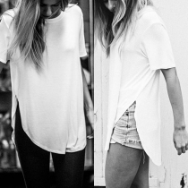 Fashion Solid Color Short Sleeve Round Neck High-low Hem T-shirt