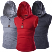 Casual Style Solid Color Sleeveless Hooded T-shirt For Men