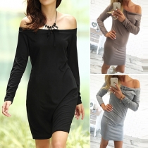 Sexy Solid Color Off Shoulder Long Sleeves Dress