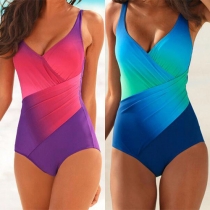Sexy Backless V-neck Color Gradient One-piece Swimsuit
