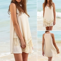 Fashion Solid Color Tassel Spliced Sling Dress