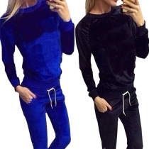 Fashion Solid Color Long Sleeve Round Neck Sports Suit
