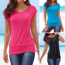 Fashion Solid Color Short Sleeve Round Neck All-match T-shirt