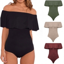 Sexy Solid Color Off Shoulder Half Sleeve Ruffle Romper