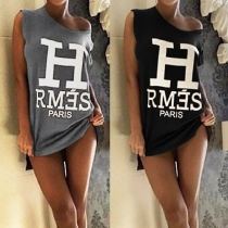 Trendy Round Neck Sleeveless Letters Printed Dress