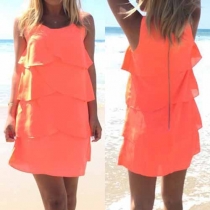 Fashion Solid Color Sleeveless Round Neck Chiffon Dress