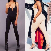 Sexy Backless Deep V-neck Solid Color Slim Fit Sling Jumpsuits