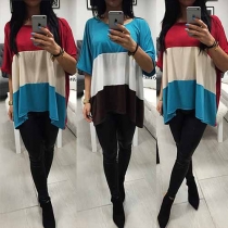 Chic Style Half Sleeve Round Neck Contrast Color T-shirt
