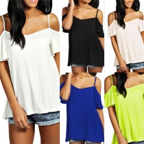 Sexy Off-shoulder Solid Color Sling Tops