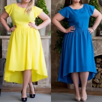 Elegant Solid Color Short Sleeve High-low Hem Oversized Dress