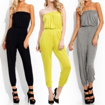 Sexy Strapless High Waist Solid Color Jumpsuits