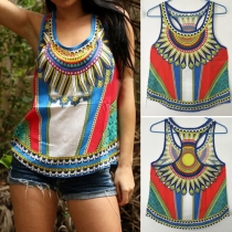 Ethnic Style Printed All-match Tank Tops