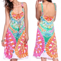 Sexy Backless Sleeveless Printed Dress