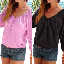 Casual Style Solid Color V-neck Backless Lace Spliced T-shirt