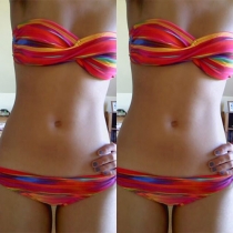 Sexy Colorful Stripes Printed Bandeau Bikini Set
