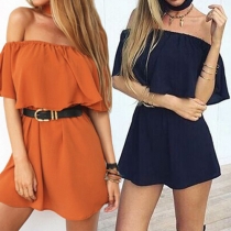 Sexy Solid Color Choker Neckline Off Shoulder Backless Ruffle Dress