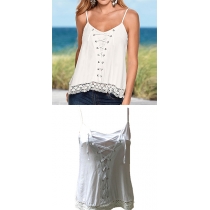 Casual Style V-neck Sleeveless Backless Strappy Sling Tops