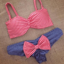 Sweet Grids Sling Bra and Bowknot Briefs Two-piece Swimwear