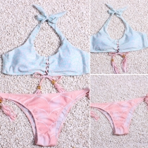 Sexy Printed Knotted Halter Bikini Set