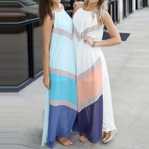 Bohemian Style Contrast Color Sleeveless Maxi Dress