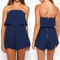 Sexy Flouncing Strapless Solid Color Chiffon Rompers