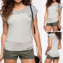 Casual Style Round Neck Striped Short Sleeve T-shirt