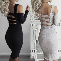 Sexy Solid Color Cold Shoulder Hollow Out Bodycon Dress