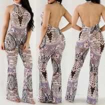 Sexy Backless Slim Fit Printed Jumpsuits