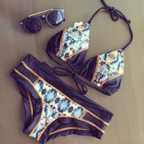 Sexy Printed Halter Bikini Swimwear Set