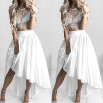 Sexy See-through Lace Tops Irregular Hem Skirt Two Pieces Set