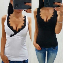 Sexy Deep V-neck Sleeveless Lace Tank Tops