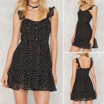 Sweet Dots Printed Sleeveless Backless Chiffon Sling Dress