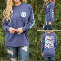 Cute Style Letters Printed Round Neck Long Sleeve Sweatshirt