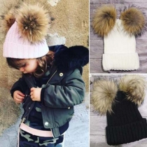 Sweet Style Solid Color Puffer Ball Knitted Hat For Women