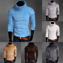 Fashion Solid Color Turtleneck Long Sleeve Fuzzy Sweater For Men
