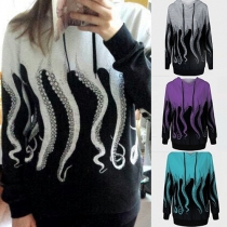 Creative Style Octopus Printed Long Sleeve Hooded Women's Sweatshirt