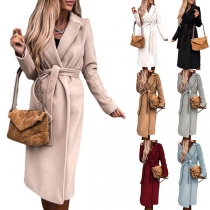 Fashion Solid Color Lapel Waist Strap Trench Coat