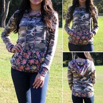 Fashion Casual Camouflage Flower Printed Hoodie Sweatshirt 