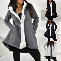 Fashion Solid Color Long Sleeve Irregular Hemline Hoodie Cardigan Coat 