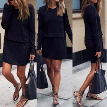 Fashion Solid Color Long Sleeve Mock Two-piece Dress 