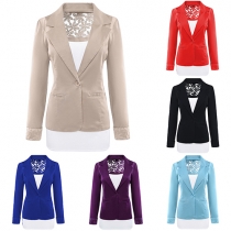 Fashion Solid Color Hollow Out Embroidery Blazer Coat 