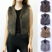 Fashion Sleeveless Open-front Faux Fur Vest 