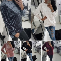 Fashion Solid Color Long Sleeve Velvet Slim Fit Tops