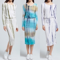 Fashion Long Sleeve Tie-dye Bodycon Dress