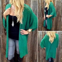 Fashion Solid Color 3/4 Sleeve Oversized Cardigan
