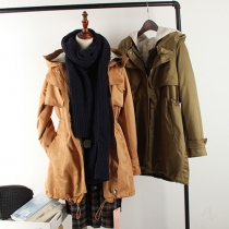 Fashion Solid Color Long Sleeve Detachable Hooded Coat