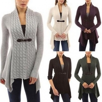 Trendy Solid Color Long Sleeve Irregular Hemline Hasp Slim Fit Knit Cardigan