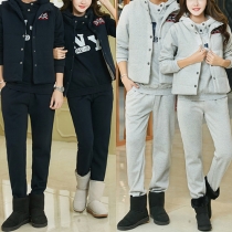Casual Long Sleeve Hooded Sweatshirt + Single-breasted Vest + Pants Three-piece Set For Couple