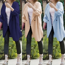Fashion Solid Color Lapel Button-tab Sleeve Open-front Cardigan