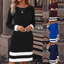 Fashion Long Sleeve Mock Two-piece Slim Fit Knit Dress